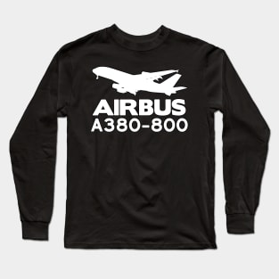 Airbus A380-800 Silhouette Print (White) Long Sleeve T-Shirt